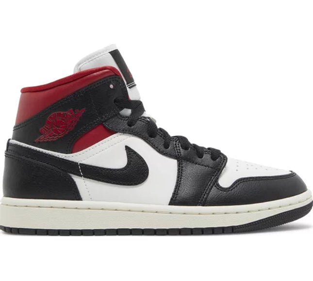 Nike Womens Air Jordan 1 Mid Sneakers - 'Black Sail Gym Red'