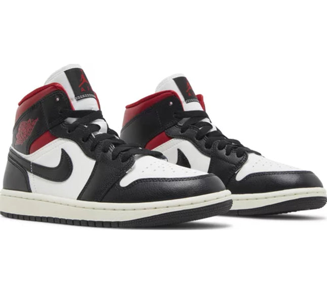 Nike Womens Air Jordan 1 Mid Sneakers - 'Black Sail Gym Red'
