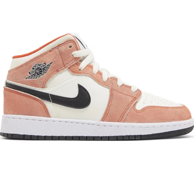 Nike Grade School Womens Air Jordan 1 Mid SE Sneakers - 'Orange Suede'