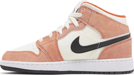 Nike Grade School Womens Air Jordan 1 Mid SE Sneakers - 'Orange Suede'