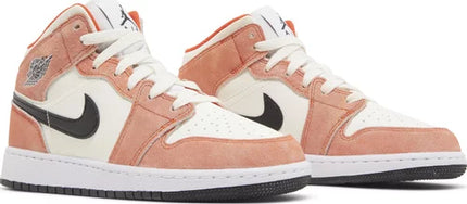 Nike Grade School Womens Air Jordan 1 Mid SE Sneakers - 'Orange Suede'