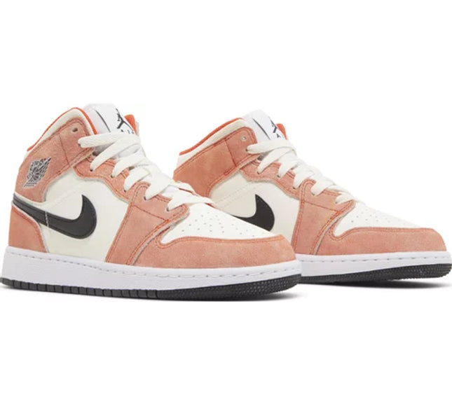 Nike Grade School Womens Air Jordan 1 Mid SE Sneakers - 'Orange Suede'
