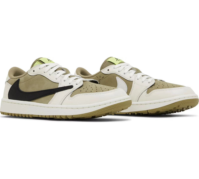 Nike Mens Travis Scott x Air Jordan 1 Low Golf Sneakers - 'Neutral Olive'