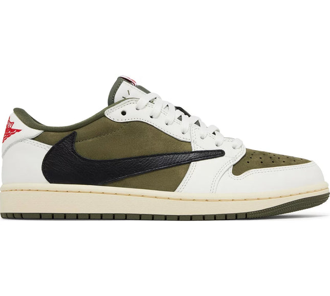 Nike Mens Travis Scott x Air Jordan 1 Retro Low OG SP Sneakers - 'Reverse Olive / Medium Olive'