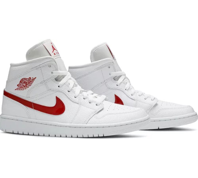 Nike Womens Air Jordan 1 Mid Sneakers - 'White University Red'