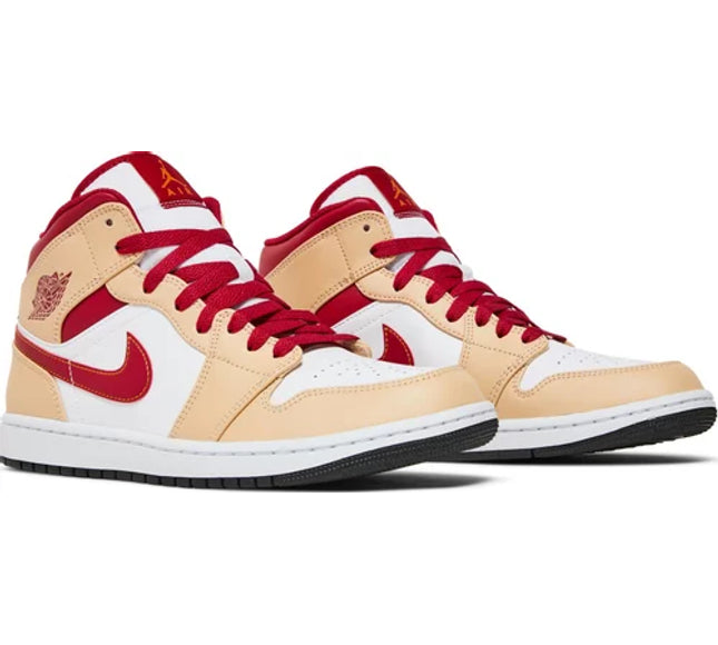 Nike Mens Air Jordan 1 Mid Sneakers - 'Light Curry Cardinal Red'