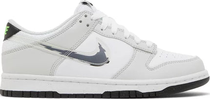 Nike Grade School Womens Dunk Low Sneakers - 'Glitch Swoosh White Grey'