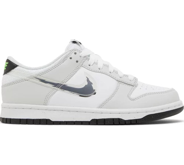 Nike Grade School Womens Dunk Low Sneakers - 'Glitch Swoosh White Grey'