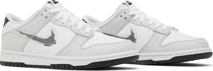 Nike Grade School Womens Dunk Low Sneakers - 'Glitch Swoosh White Grey'