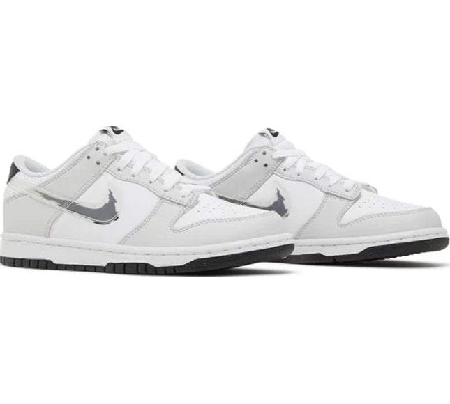 Nike Grade School Womens Dunk Low Sneakers - 'Glitch Swoosh White Grey'