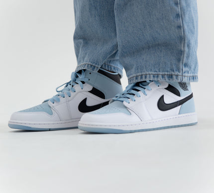 Nike Mens Air Jordan 1 Mid SE Sneakers - 'White Ice Blue'
