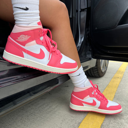 Nike Womens Air Jordan 1 Mid Sneakers - 'Strawberries and Cream'