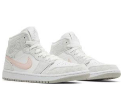 Nike Womens Air Jordan 1 Mid SE Sneakers - 'White Light Iron Ore'