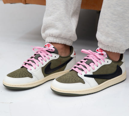Nike Mens Travis Scott x Air Jordan 1 Retro Low OG SP Sneakers - 'Reverse Olive / Medium Olive'