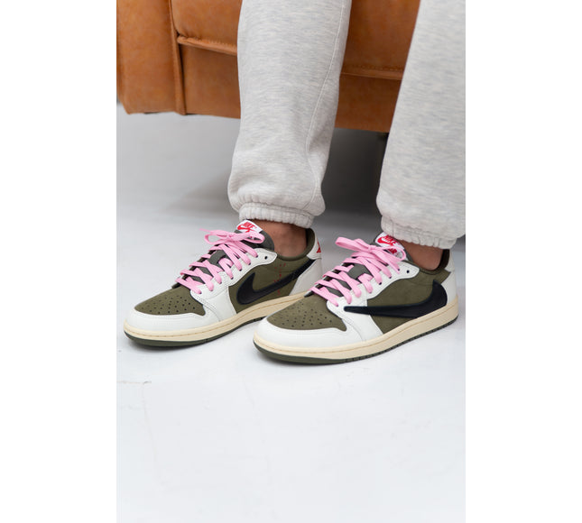 Nike Mens Travis Scott x Air Jordan 1 Retro Low OG SP Sneakers - 'Reverse Olive / Medium Olive'