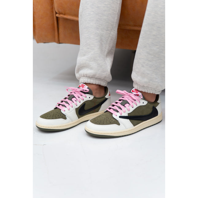 Nike Mens Travis Scott x Air Jordan 1 Retro Low OG SP Sneakers - 'Reverse Olive / Medium Olive'