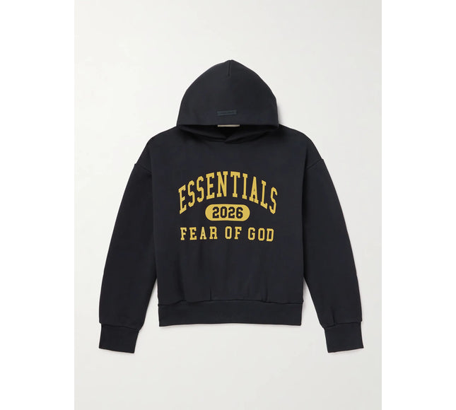 FEAR OF GOD ESSENTIALS Logo-Print Cotton-Blend Jersey Hoodie - Black