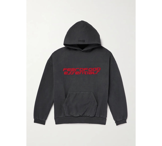 FEAR OF GOD ESSENTIALS 90s Logo-Print Cotton-Jersey Hoodie - Dark Gray