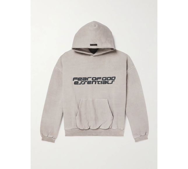 FEAR OF GOD ESSENTIALS 90s Logo-Print Cotton-Jersey Hoodie - Gray