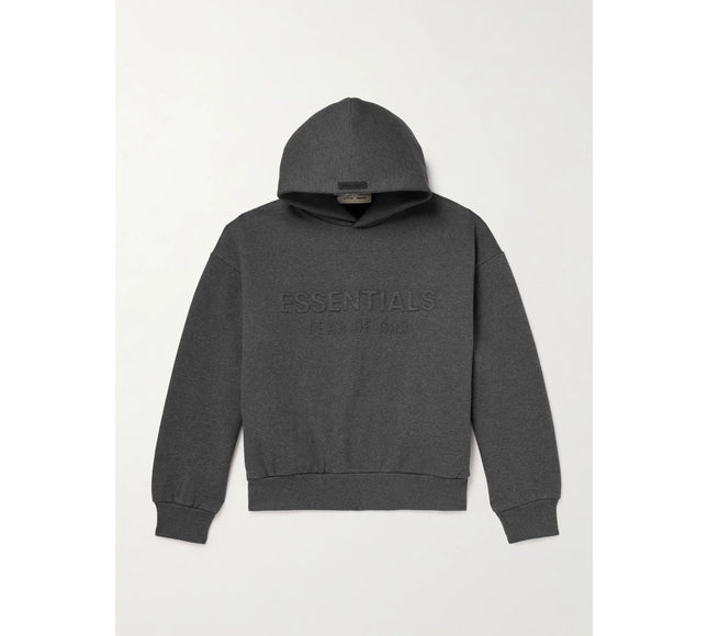 FEAR OF GOD ESSENTIALS Logo-Embossed Cotton-Blend Jersey Hoodie - Dark Gray