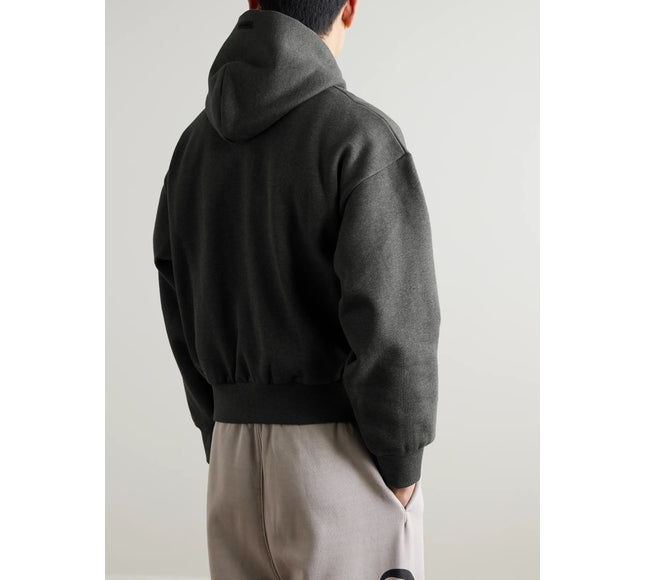 FEAR OF GOD ESSENTIALS Logo-Embossed Cotton-Blend Jersey Hoodie - Dark Gray