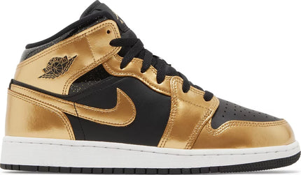 Nike Grade School Womens Air Jordan 1 Mid SE Sneakers - 'Metallic Gold Black'