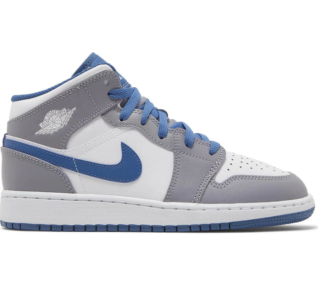 Nike Grade School Womens Air Jordan 1 Mid Sneakers - 'Cement True Blue'