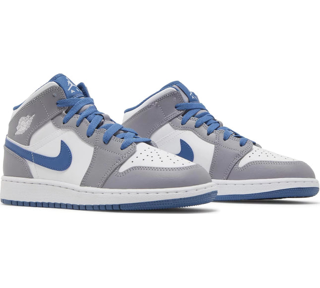 Nike Grade School Womens Air Jordan 1 Mid Sneakers - 'Cement True Blue'