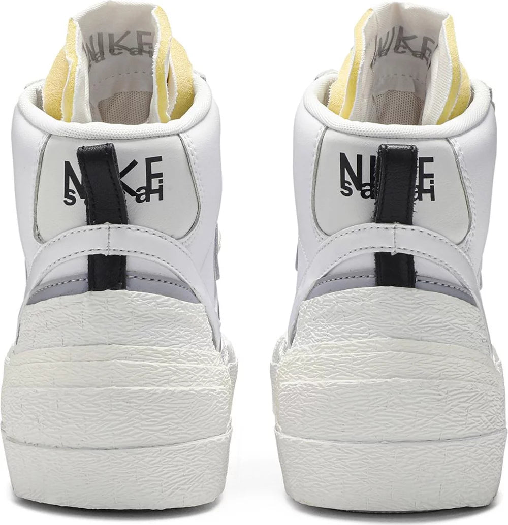 Nike Mens Sacai x Blazer Mid Sneakers White Grey SOLESTREET
