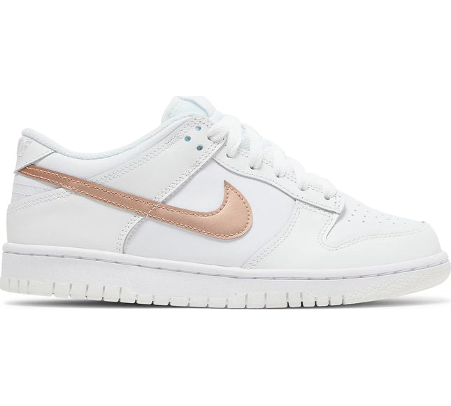 Nike Grade School Womens Dunk Low Sneakers - 'White Metallic Red Bronze'