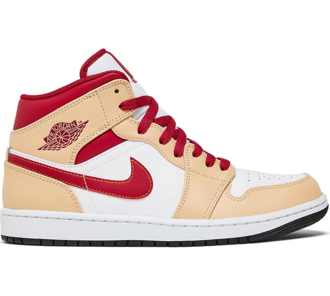 Nike Mens Air Jordan 1 Mid Sneakers - 'Light Curry Cardinal Red'
